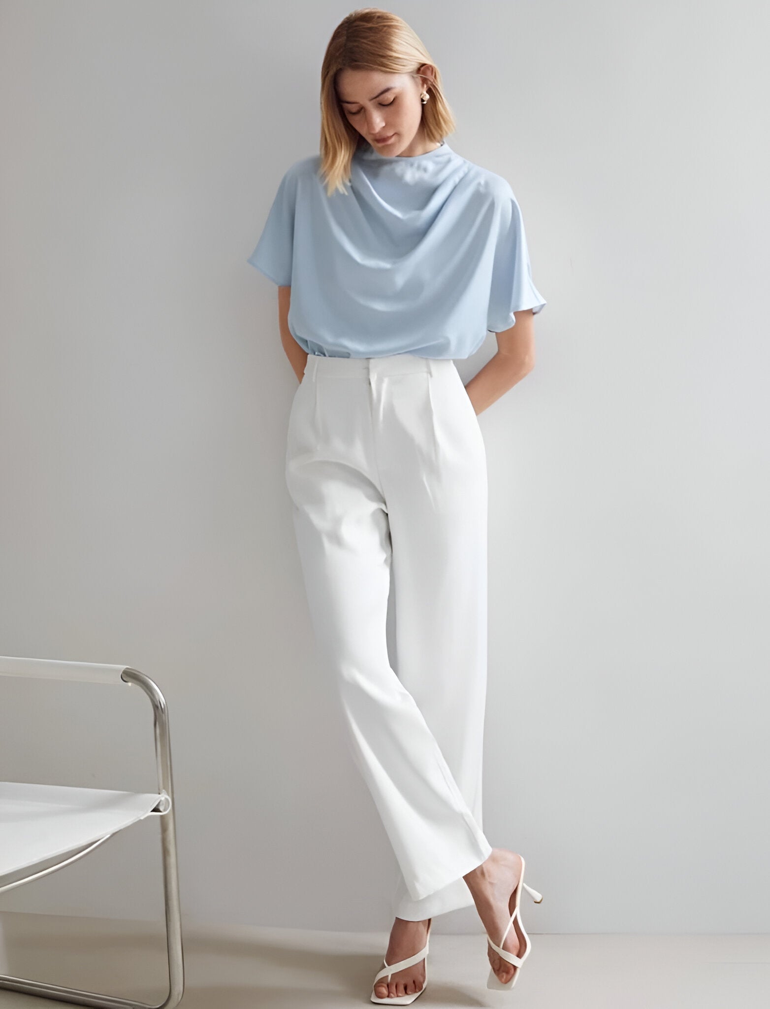 BLUSA EFECTO SEDA CUELLO DRAPEADO