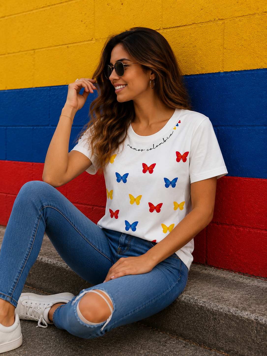 CAMISETA MARIPOSAS TRICOLOR