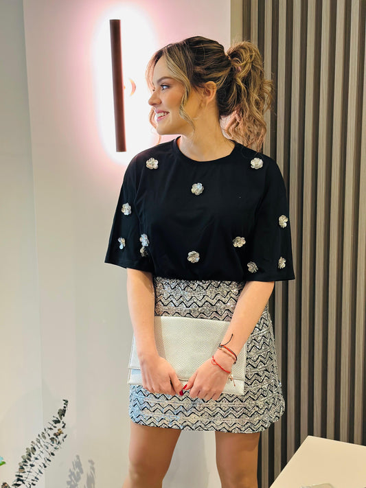 FALDA CHEVRON SILVER BLACK