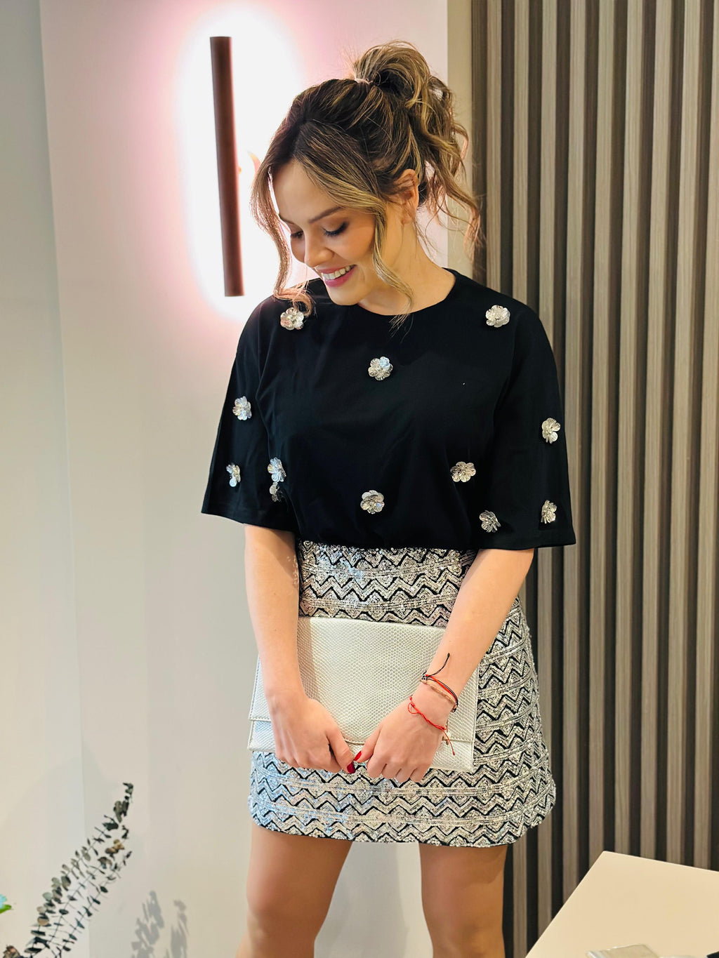 FALDA CHEVRON SILVER BLACK